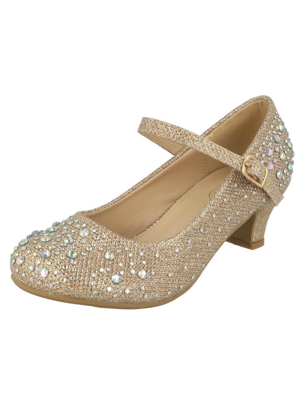 Girls Spot On Sparkly Kitten Heel Party Shoes gold rhinestone silver shimmer 2